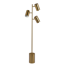 Harmony Brassed Gold Floor Lamp with Rotary Switch Triple Spots Metal Block Base