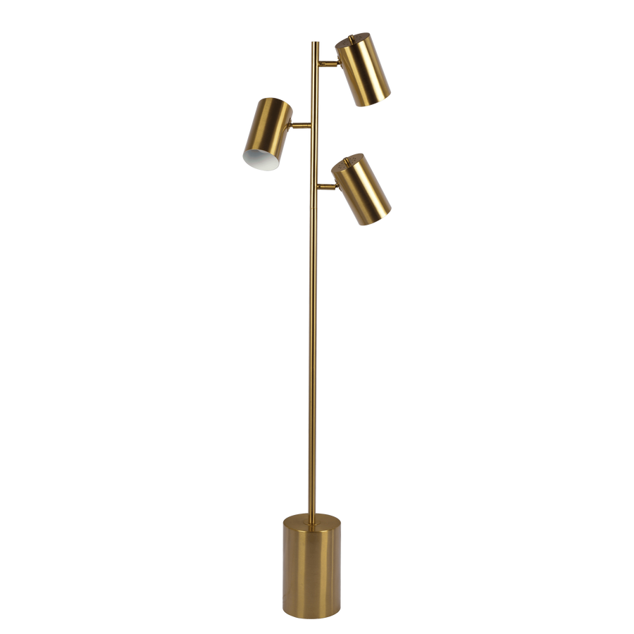Harmony Brassed Gold Floor Lamp with Rotary Switch Triple Spots Metal Block Base