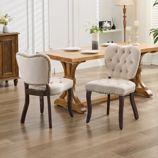 Timeless Elegance French Vintage Tufted Dining Chairs Set of 2 Beige