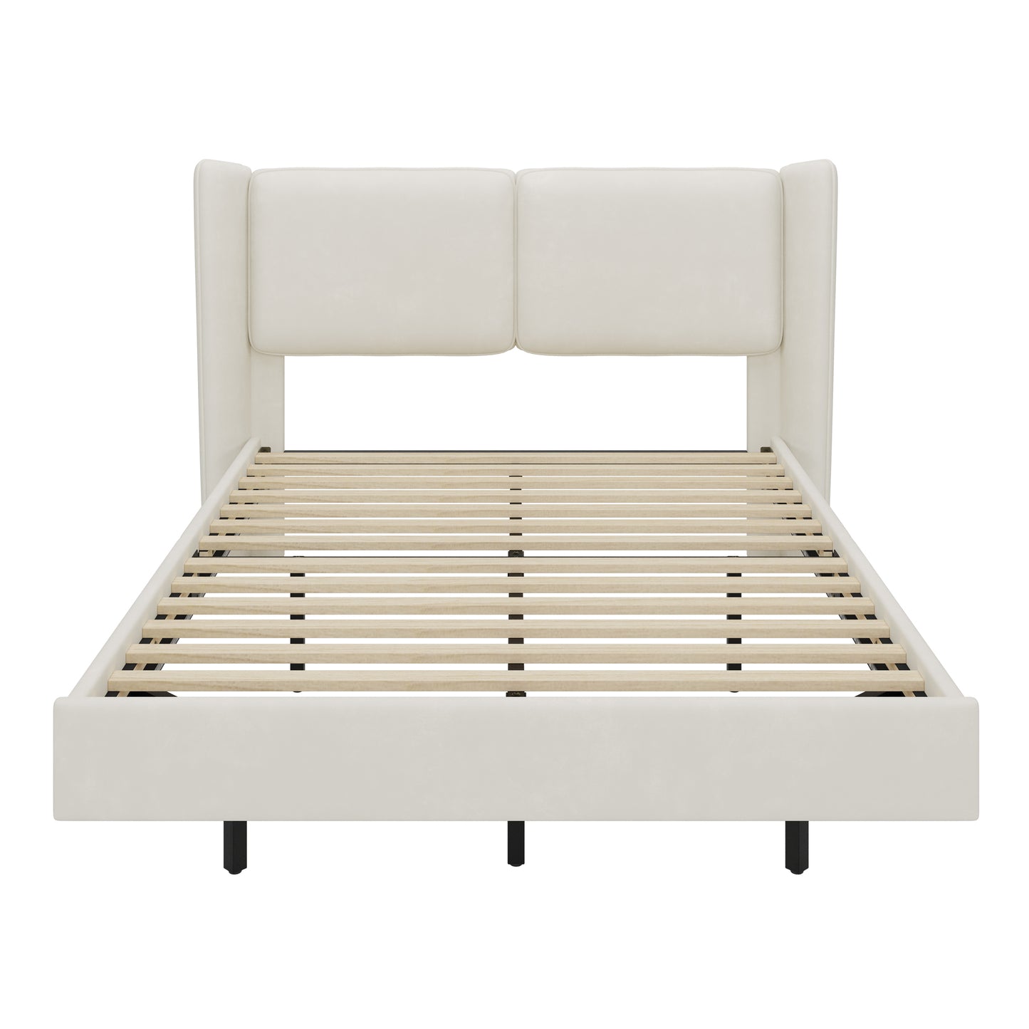 Koa Modern Velvet Floating Wingback Platform Bed with LED Lights