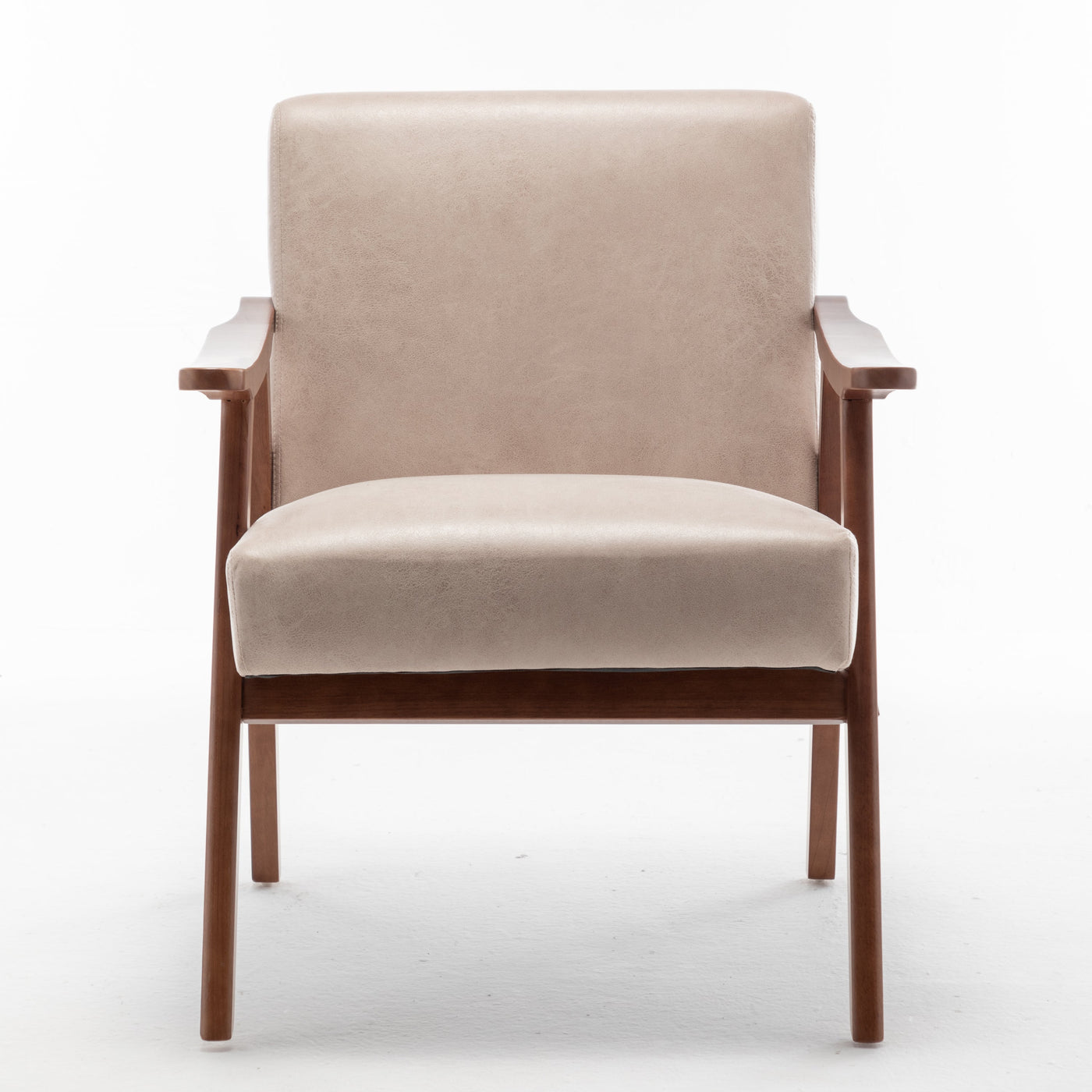 Lyraea Mid-Century Modern Light Camel Fabric Wingback Accent Chair