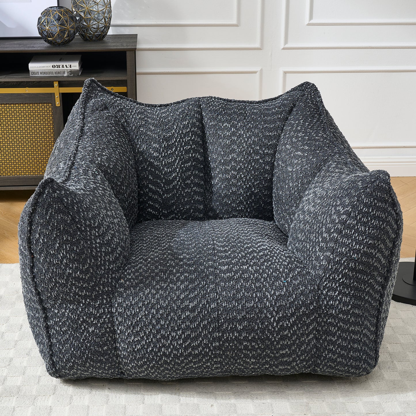 Holly Plush Chenille Upholstered Beanbag Chair, Black