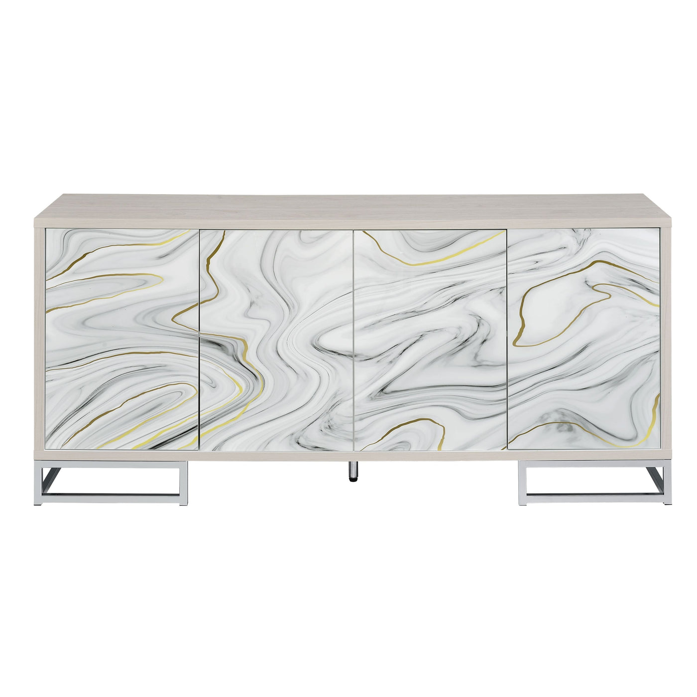 Panos White Marcle Paint & Chrome Finish Console Cabinet