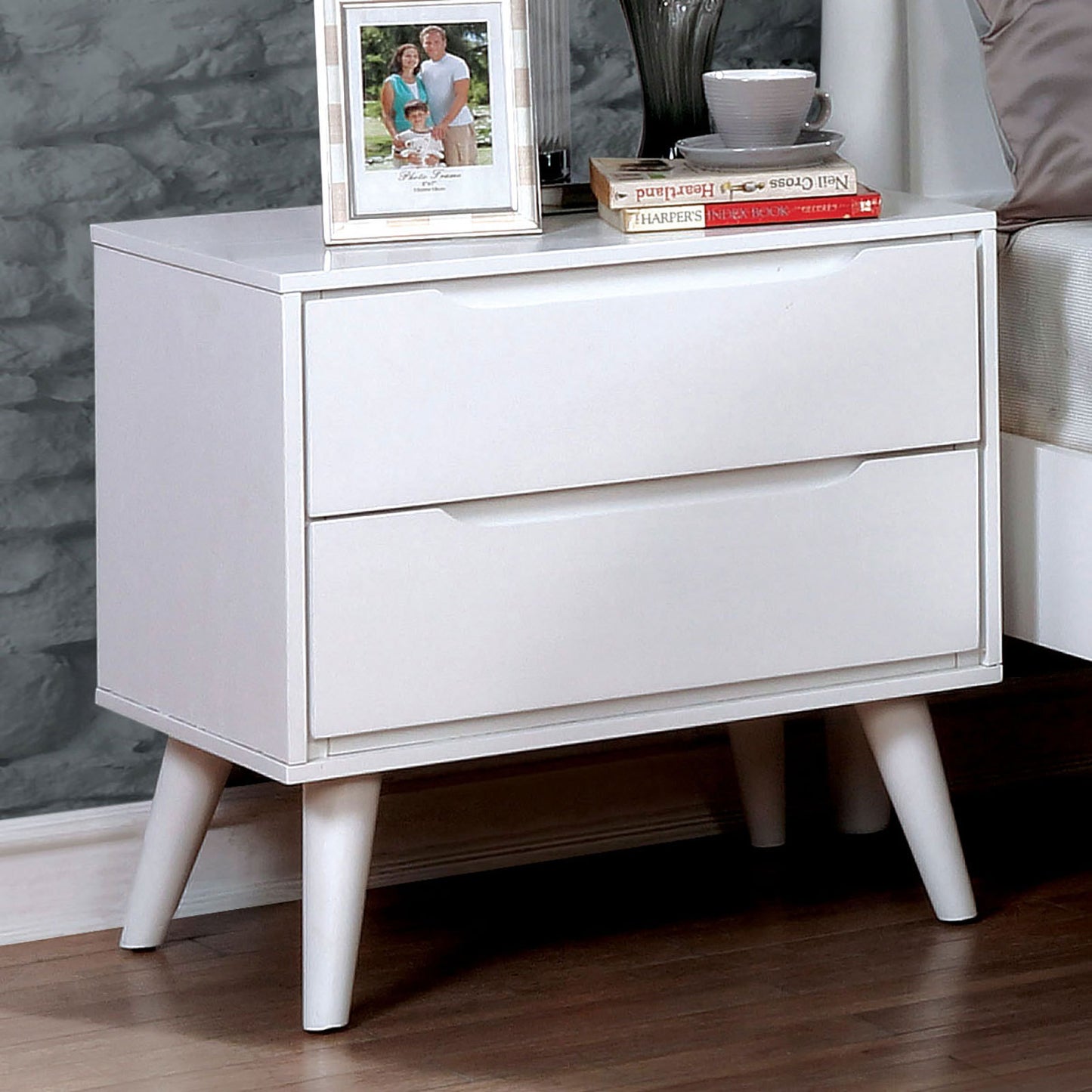 Lennart White Finish Mid-Century Modern Nightstand