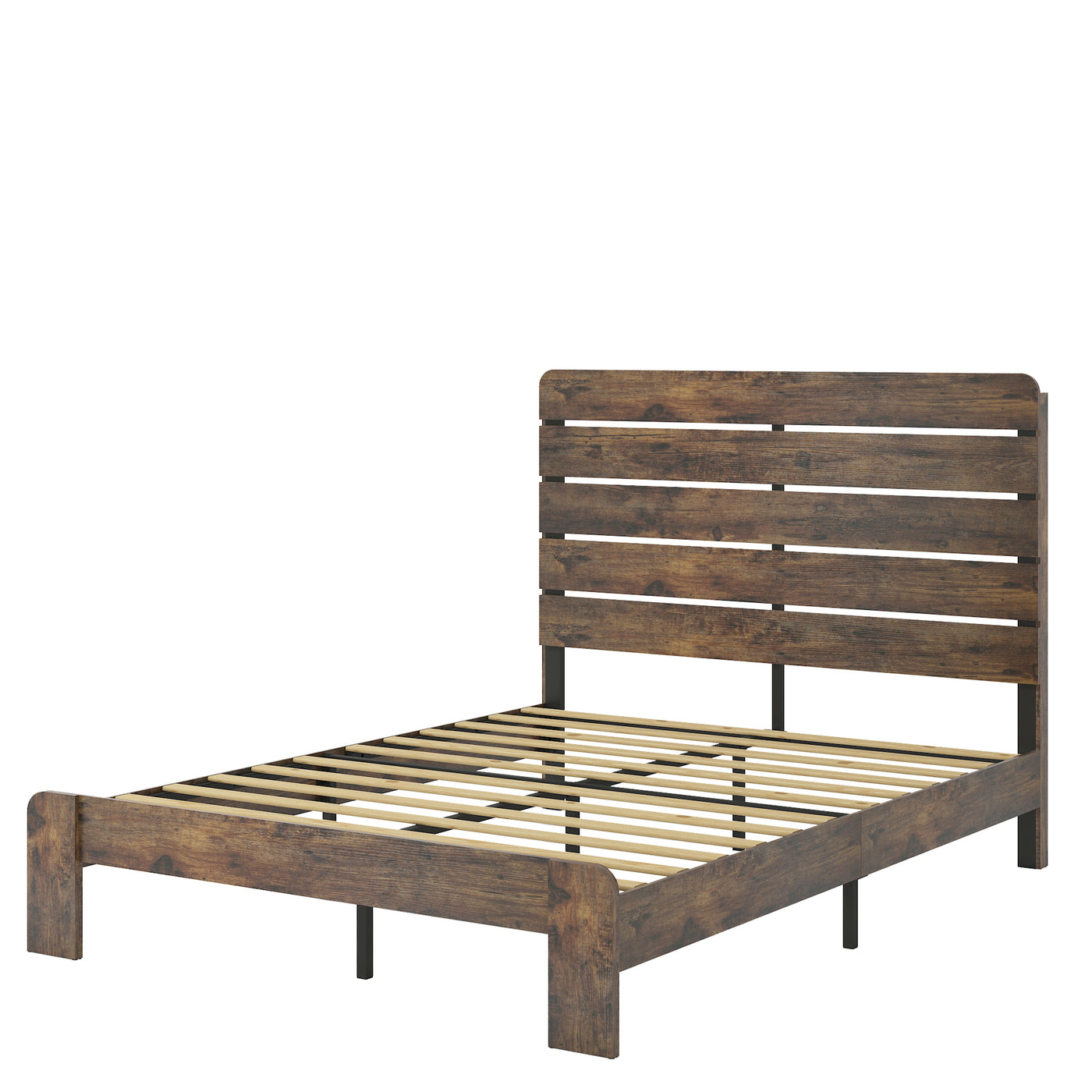Vespera Rustic Queen Wooden Platform Bed in Dark Brown