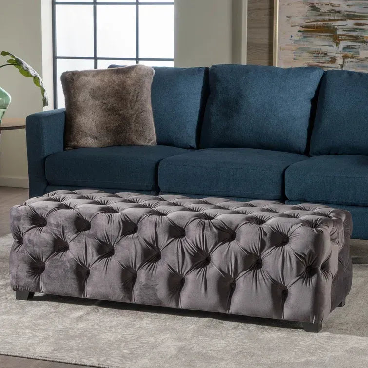 Dorian Modern Tufted Velvet Ottoman, Gray