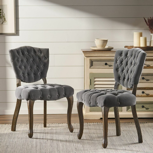 Alaric Transitional Velvet Side Chairs (Set of 2) Gray