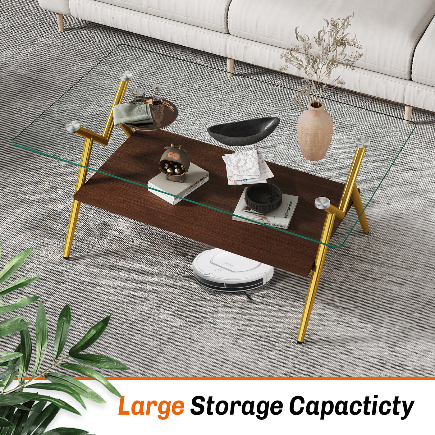 Waylon Modern Glass Top Coffee Table, Gold