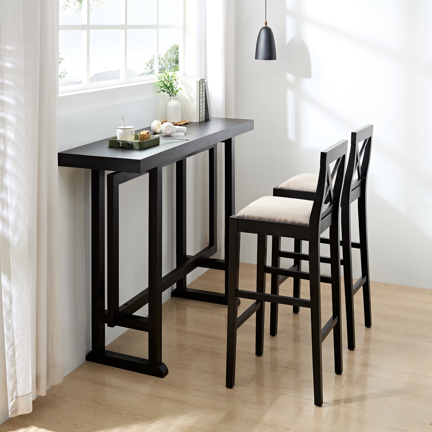 Flora Contemporary Wooden Bar Stools (Set of 2) Black
