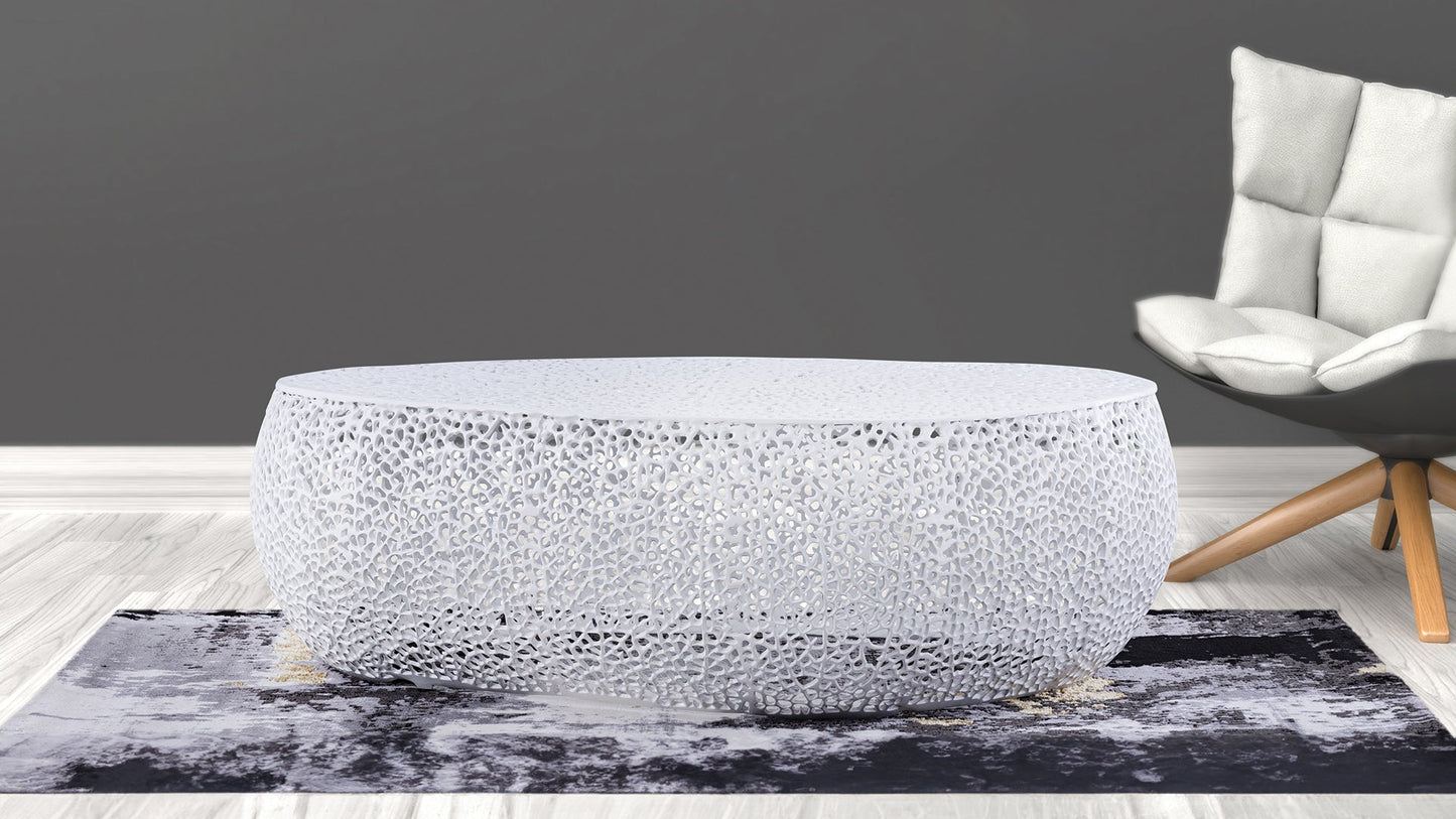 Azriel Oval Aluminum Mesh Coffee Table, White