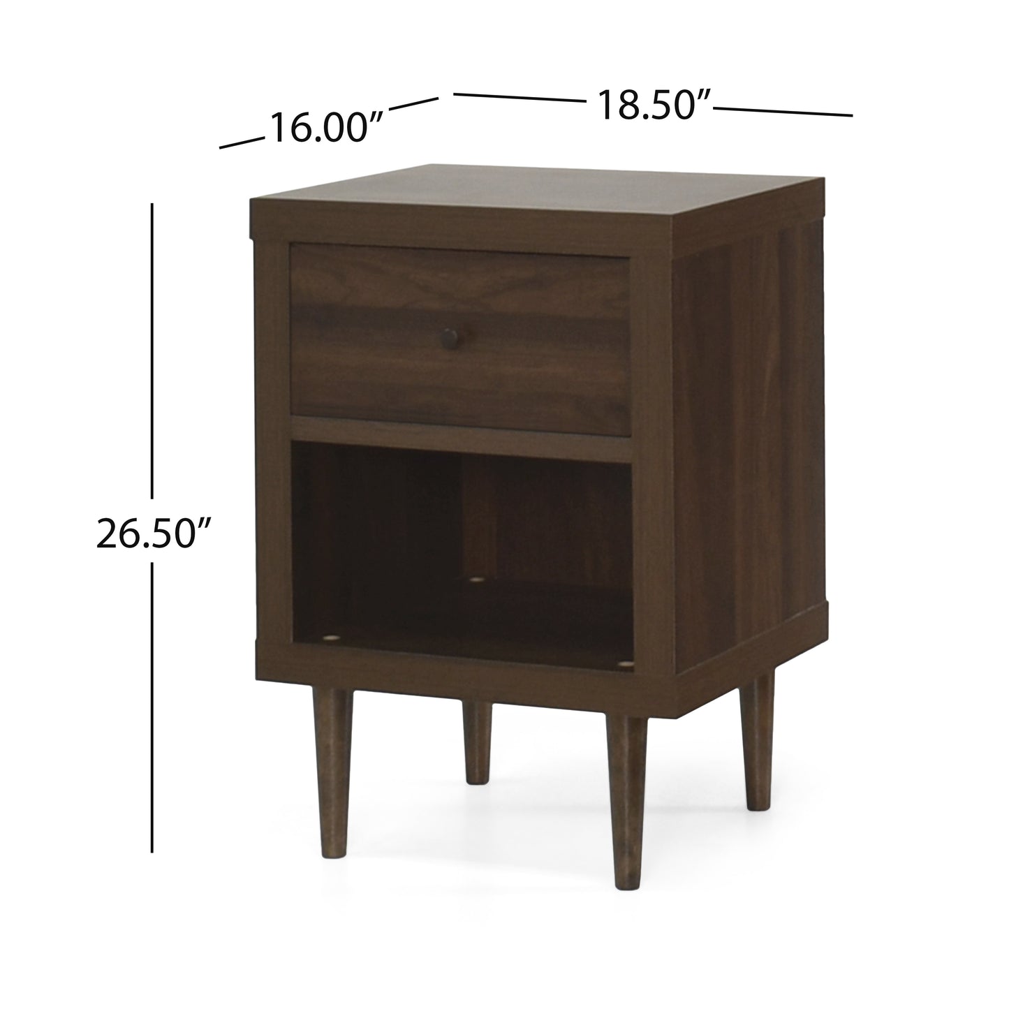 Priscilla Mid-Century Modern 1-Drawer Nightstand - Walnut