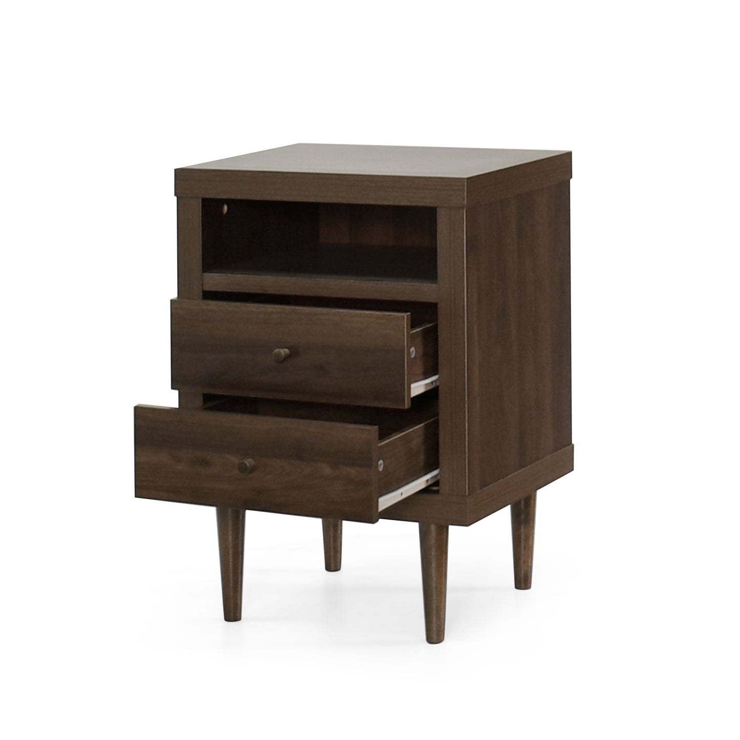 Priscilla Mid-Century Modern 2-Drawer Nightstand - Walnut