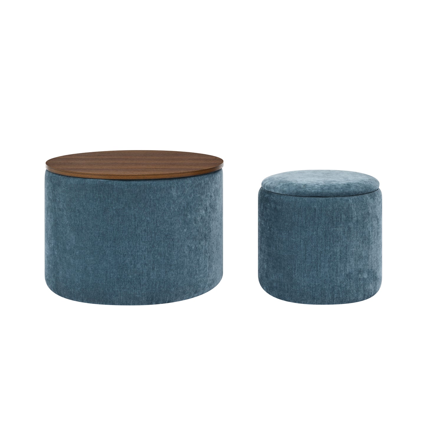Fenwick 2PC Chenille Storage Ottoman Set, Dark Blue