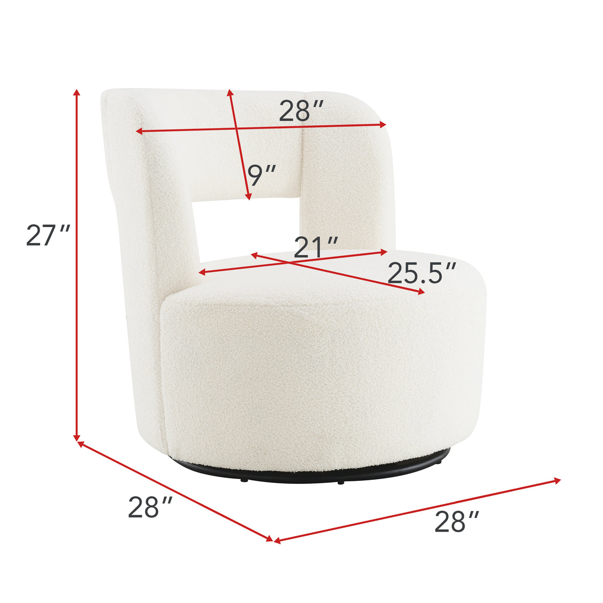 Raven Modern Teddy Fabric Upholstered Swivel Barrel Chair, Cream