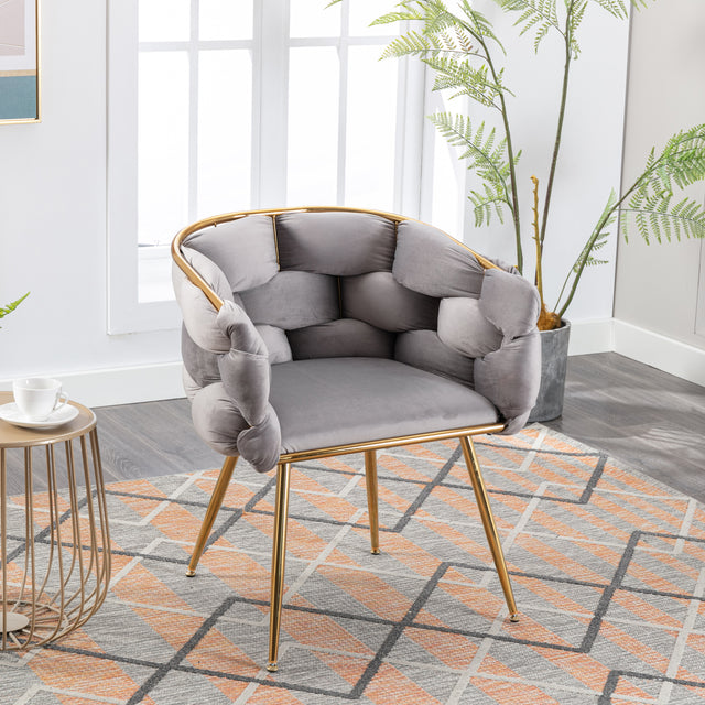 Dana Woven Velvet Accent Chair with Gold Legs - Gray