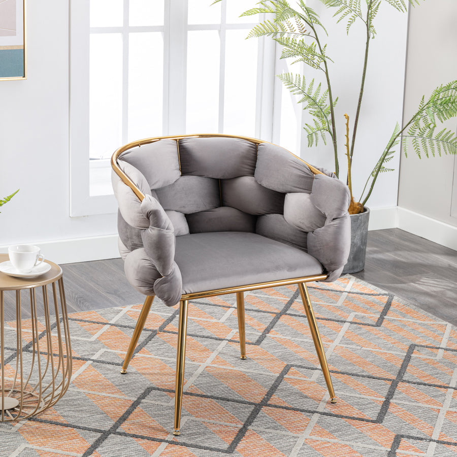 Dana Woven Velvet Accent Chair with Gold Legs - Gray