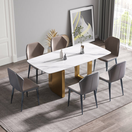 Anthea 70.87"Modern Sintered Stone Dining Table, White & Gold