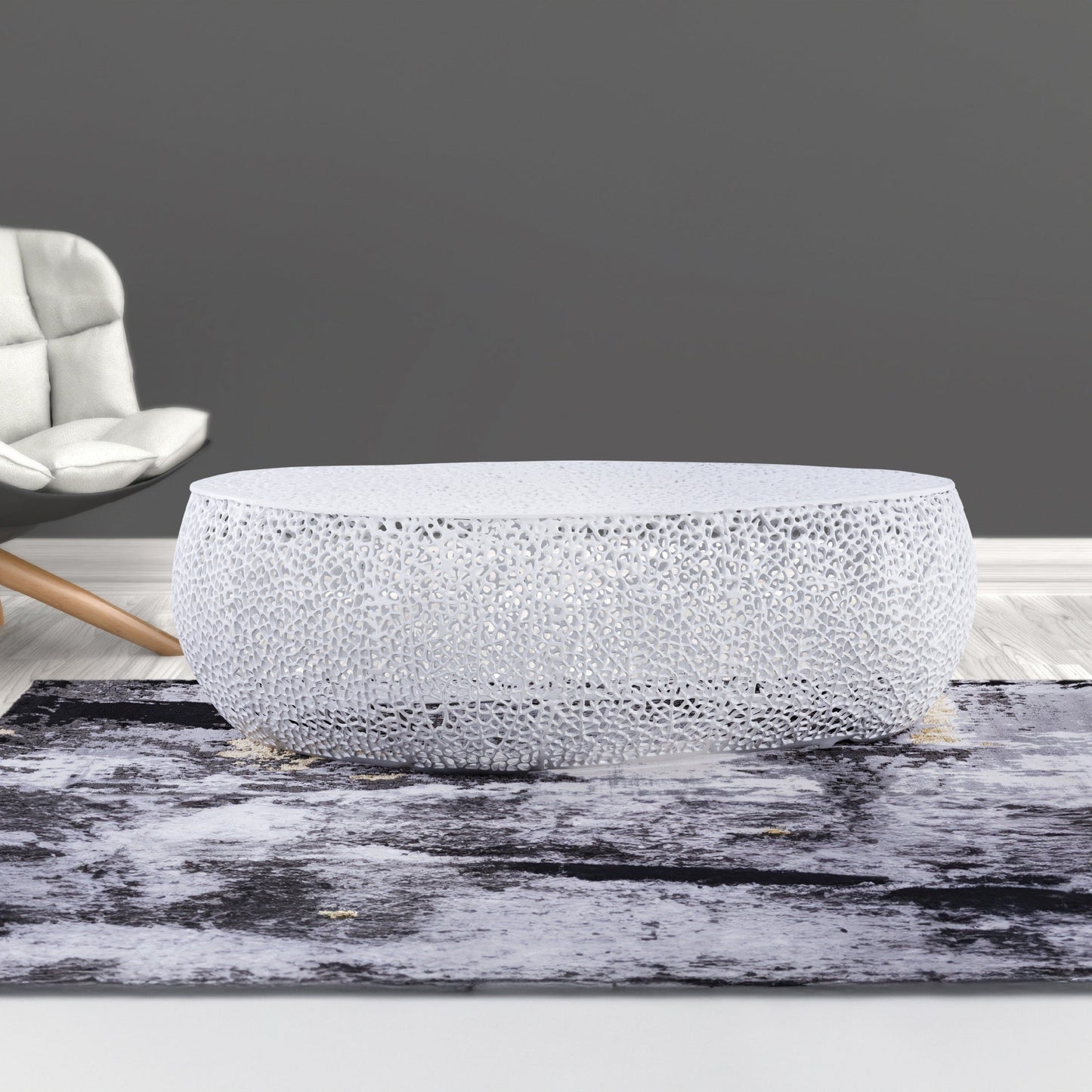 Azriel Oval Aluminum Mesh Coffee Table, White