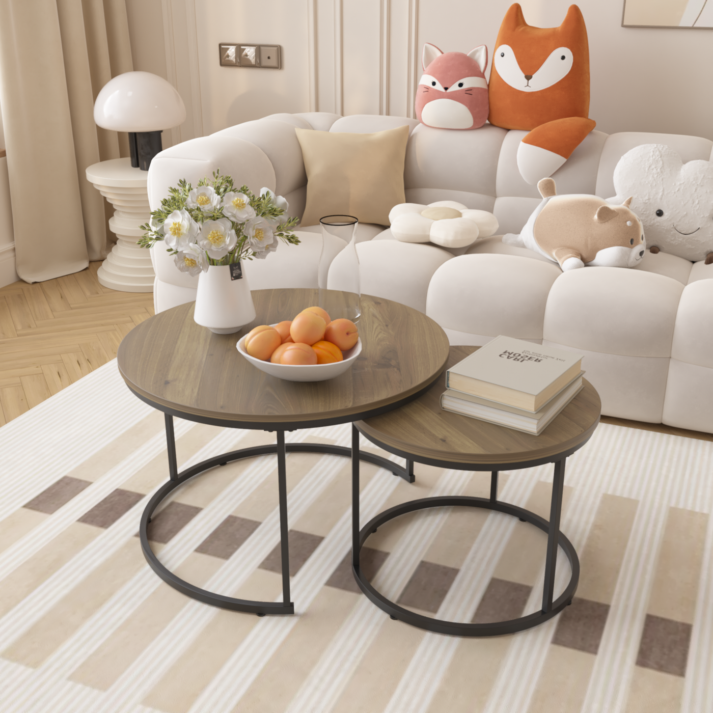 Moonriver 2-Piece Round Nesting Tables, Brown