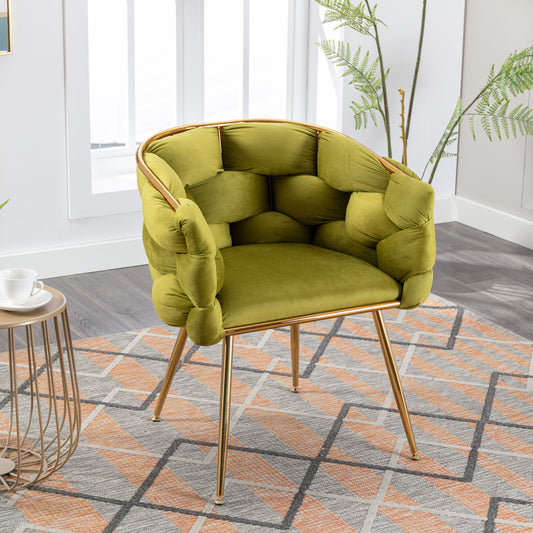 Dana Woven Velvet Accent Chair with Gold Legs - Olive