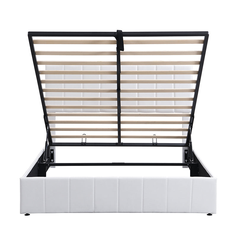 Destiny Queen size Upholstered Platform bed with a Hydraulic Storage System - White