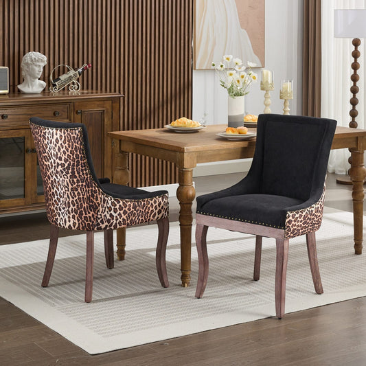 A&A Furniture Contemporary Flair Fabric Chairs for Modern Dining Set of 2 Black/Leopard