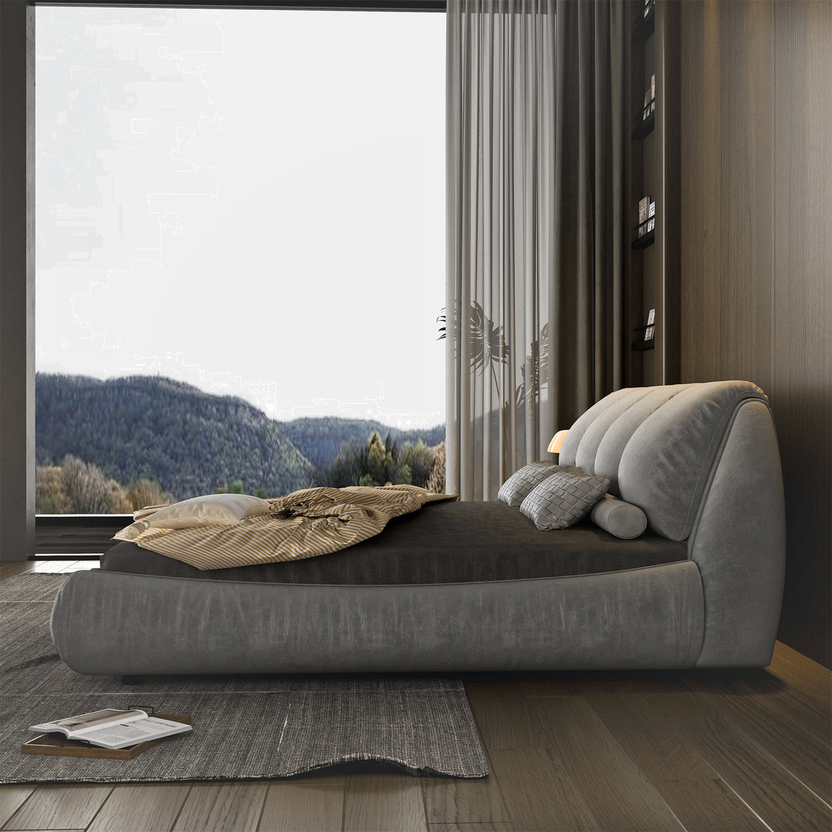 Calista Modern Queen Size Upholstered Platform Bed, Gray