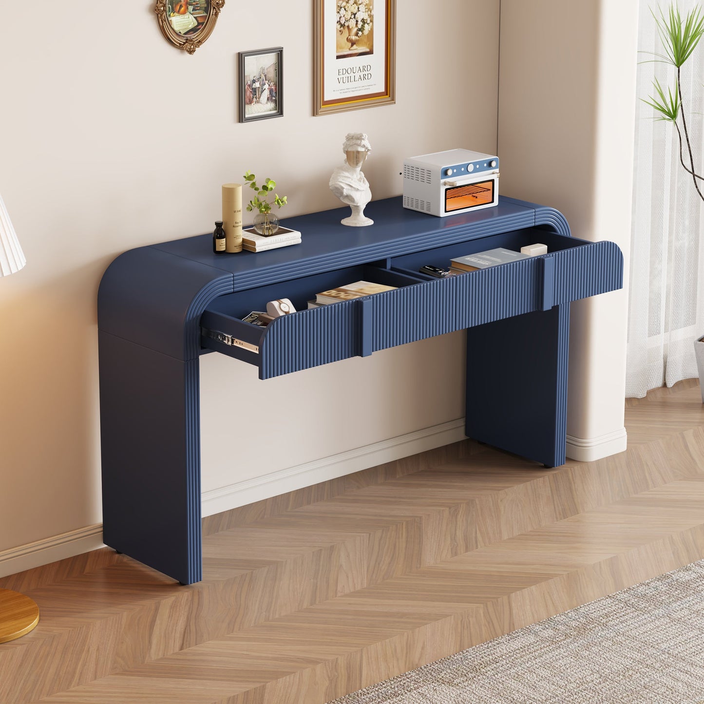 Briseis Modern Rounded Silhouette 2-Drawer Console Table, Navy