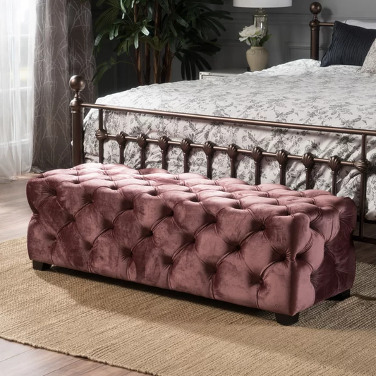 Dorian Modern Tufted Velvet Ottoman, Blush