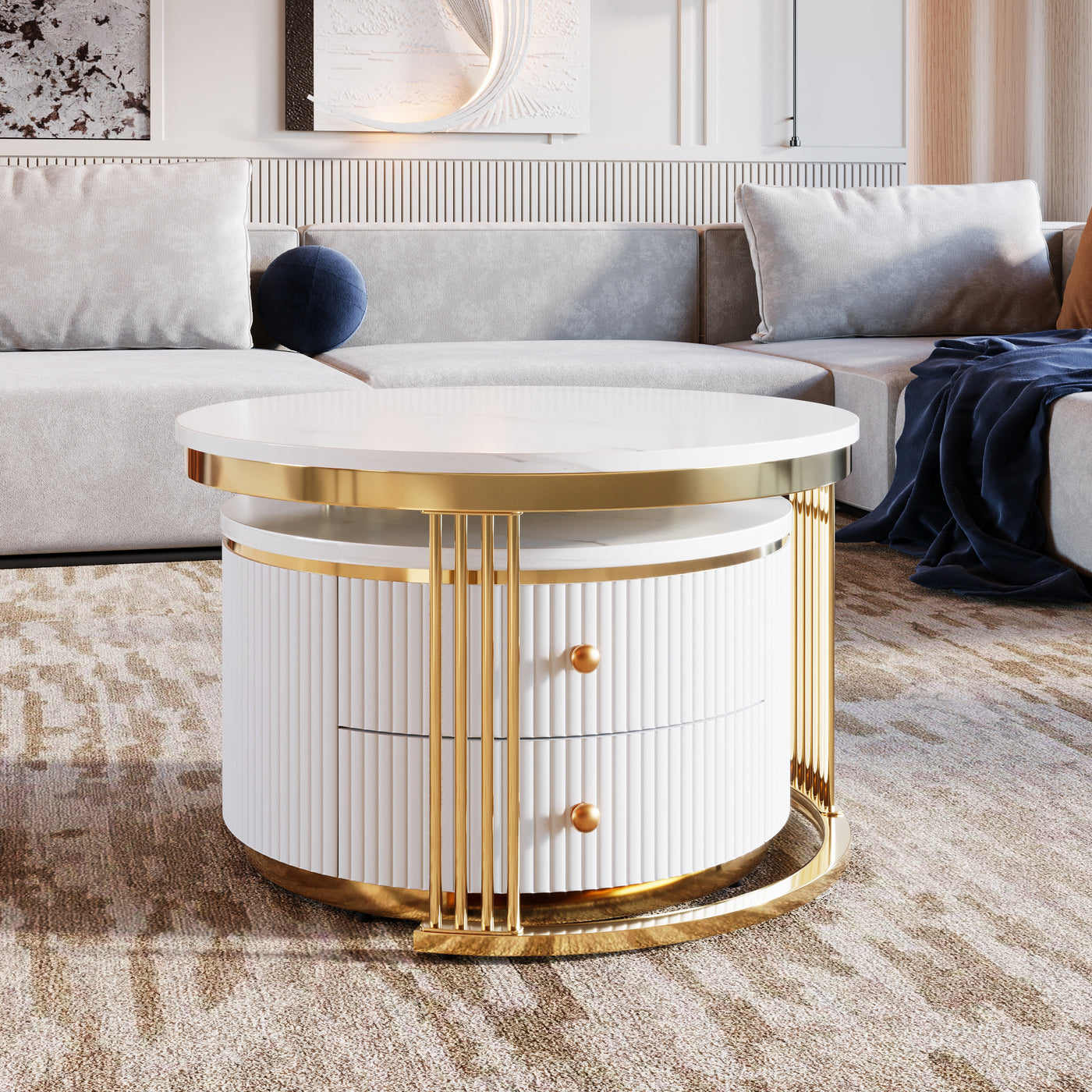 Elysia Modern Nesting Coffee Table in White & Gold
