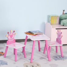Qaba 3-Piece Kids Wooden Table and Chair Set with Crown Pattern