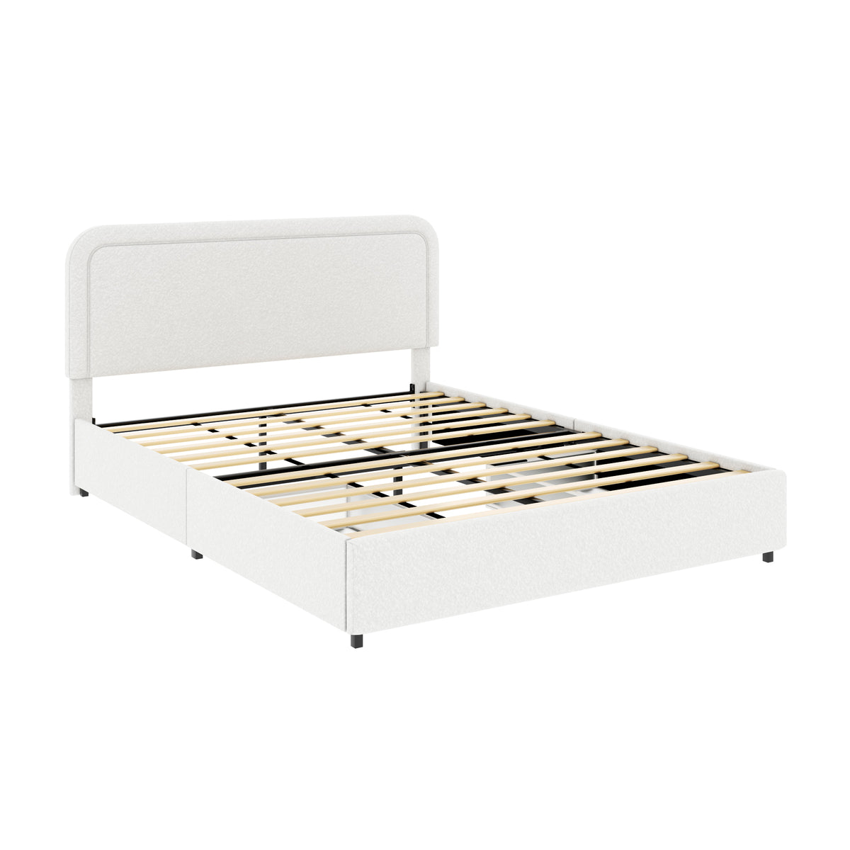 Lilly Patented 2-Drawers Storage Bed Queen Size Ivory Boucle Upholstered Platform Bed