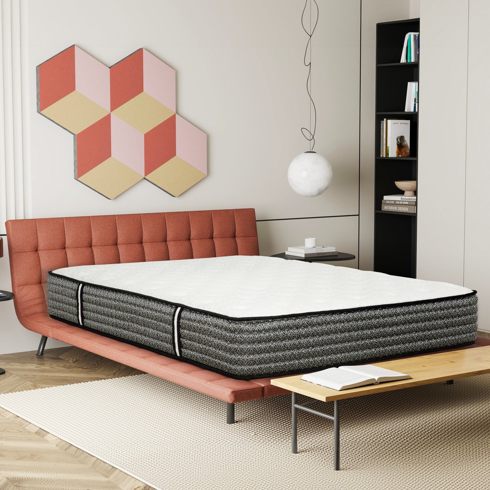 Premium 12 in. King Size Pocket Coil Hybrid Mattress, Plush Gel Memory Foam Mattress, White/Gray
