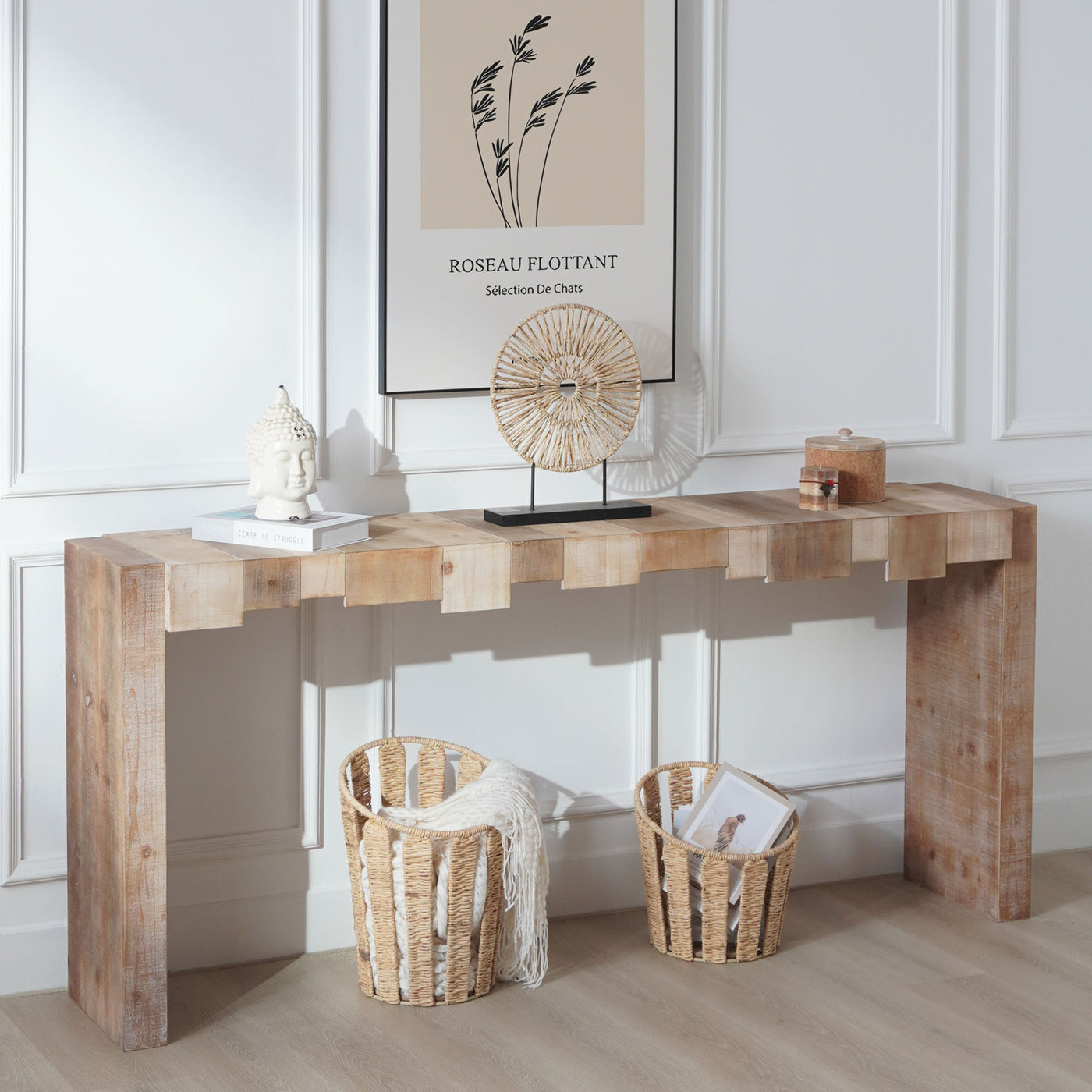 Lorien Modern 71" Step-Block Design Console Table, Mixed Brown