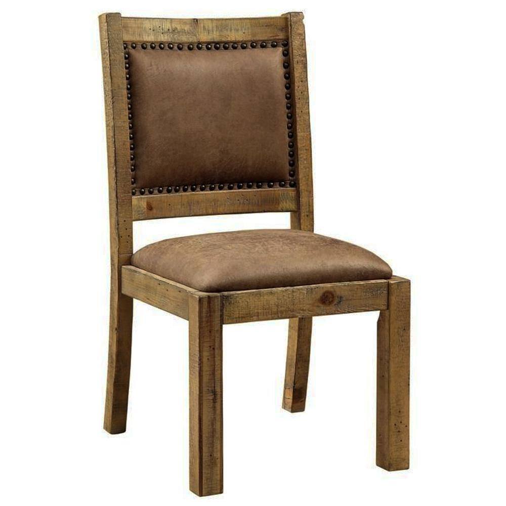 Mabel Rustic Dining Side Chairs with Nailhead Trim Set of 2 Rustic Oak