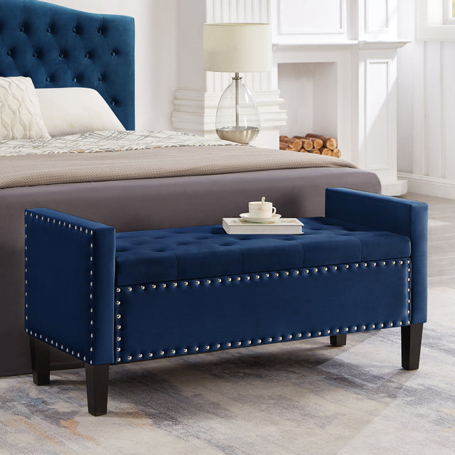 Lands Studded Velvet Storage Bench