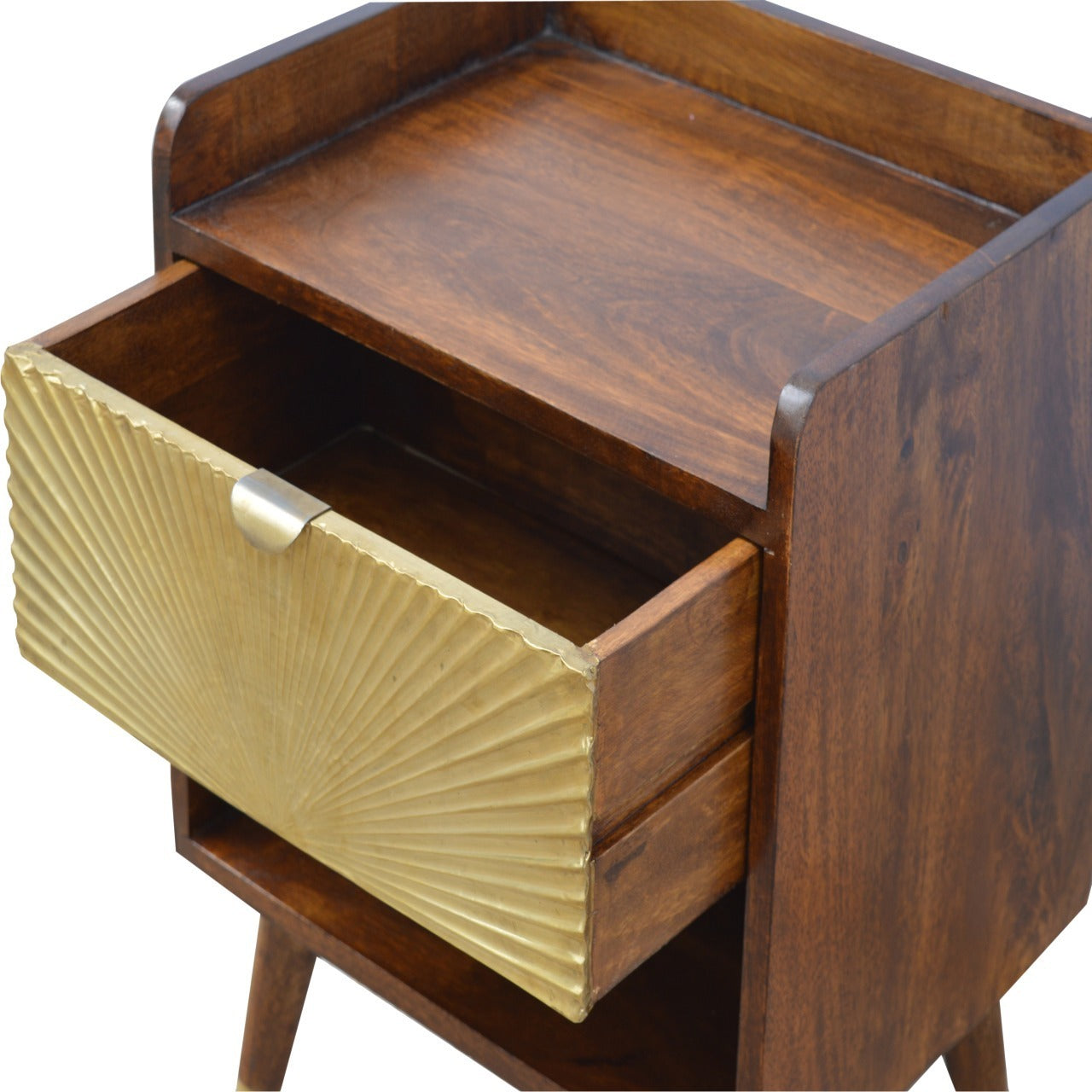 Manila Mid-Century Modern Nightstand in Chestnut with Golden Drawer