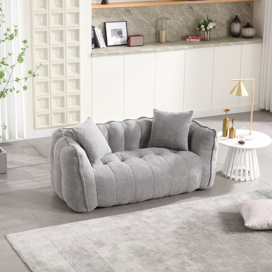 Remiel Plush Chenille Upholstered Beanbag Chair with High Resilience Foam, Gray