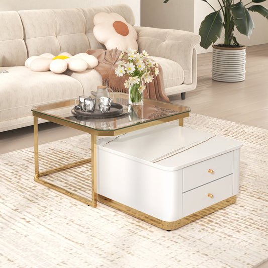 Saphira Modern High Gloss Nesting Tables - White & Gold
