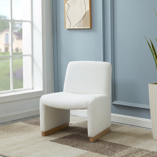 Anouk White Armless Comfy Fabric Accent Chair with Wooden Legs