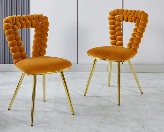 Vivette Modern Upholstered Side Chairs with Golden Metal Legs (Set of 2) Orange