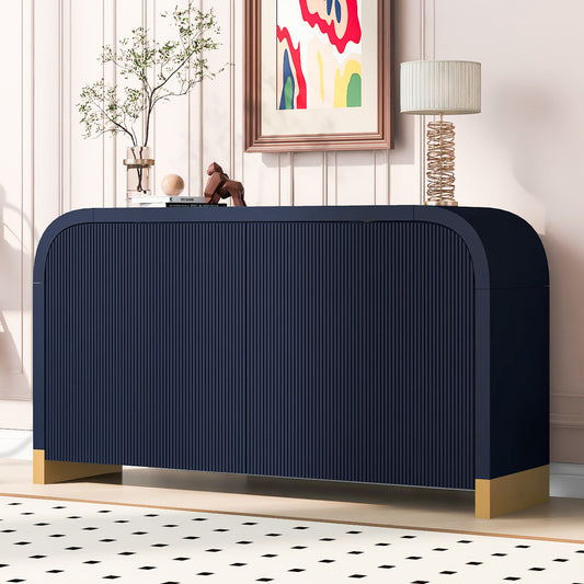 Atticus Modern 4-Door Wave Design Cabinet - Navy Blue