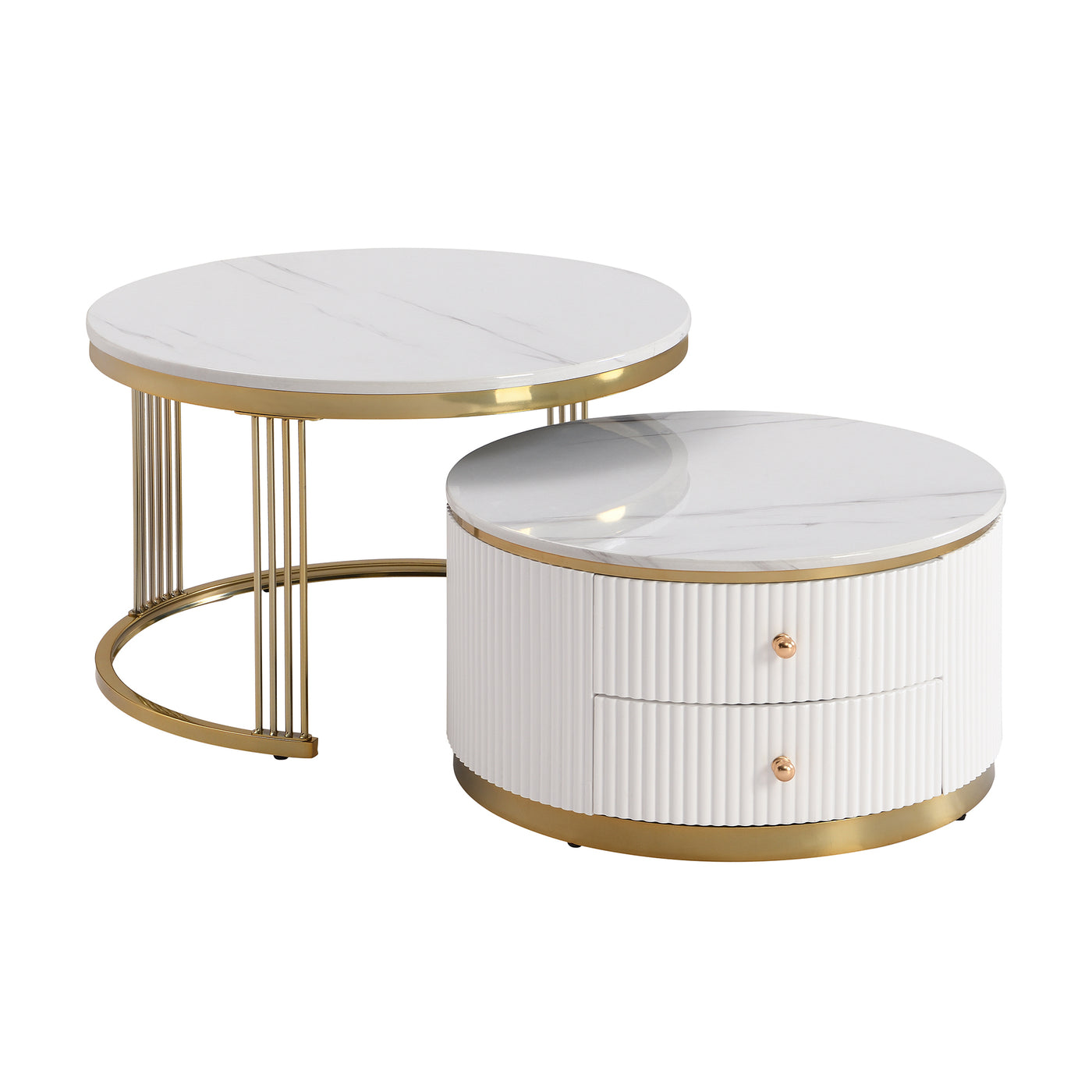 Elysia Modern Nesting Coffee Table in White & Gold
