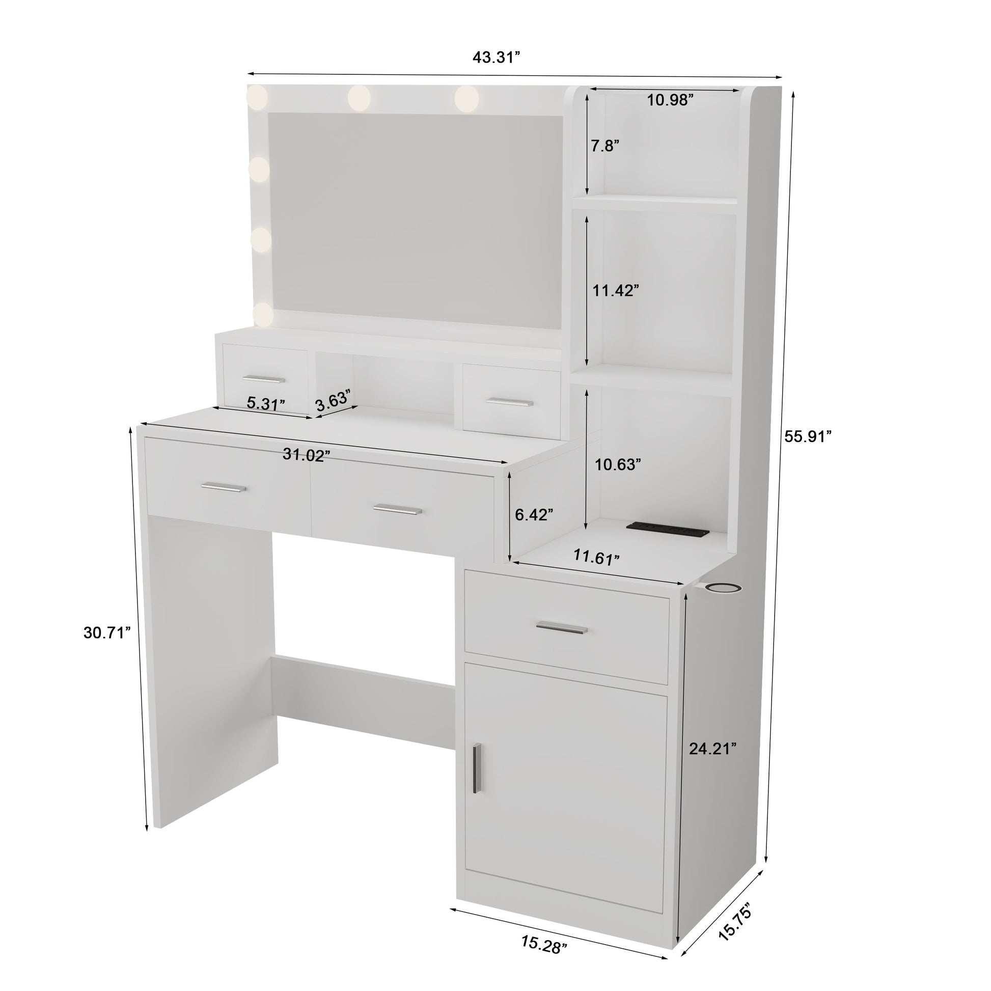 Anna Modern Bedroom Vanity, White