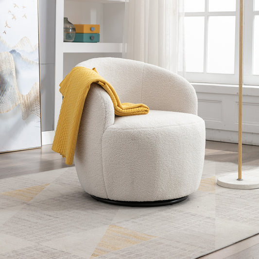 Trinity Teddy Upholstered Swivel Barrel Chair with Metal Ring - White
