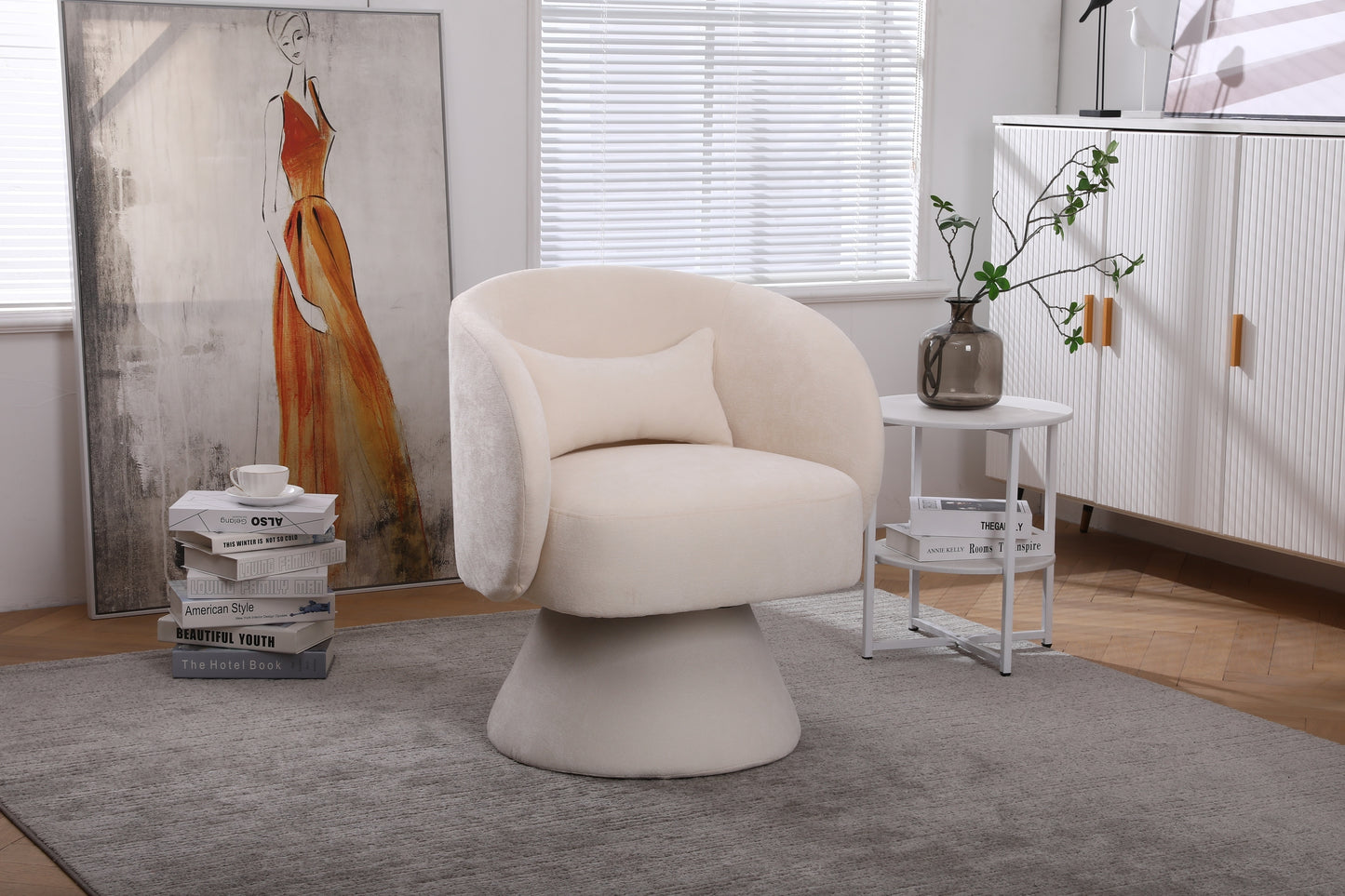 Molly Modern  Linen Swivel Barrel Chair - Beige