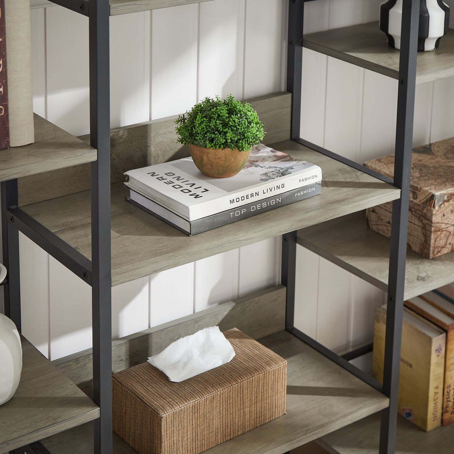 Triple Wide 5-shelf Bookshelves, Gray