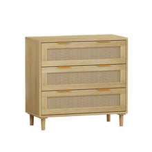 Clyde Mid-Century Modern 3-Drawer Cabinets in Natural with Rattan Drawers (Set of 2)