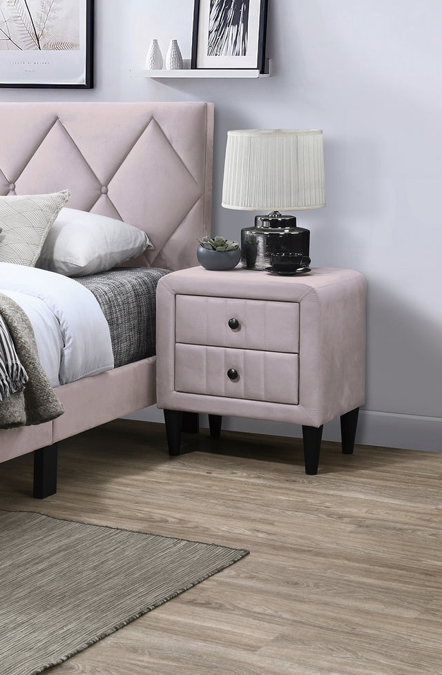 Olivia 2-Drawer Velvet Nightstand with Black Legs, Pink