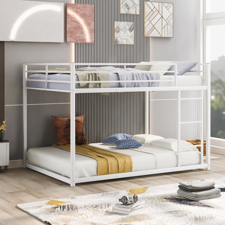 Kenswick Full Over Full Metal Bunk Bed with Built-in Ladder – White